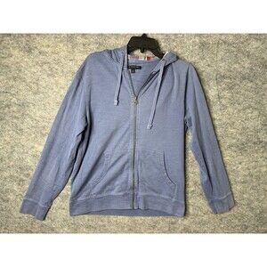 Banana Republic Hoodie Mens Medium Blue Full Zip Up Jacket Plaid Hood Cotton
